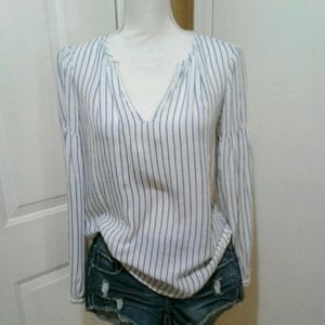 🌺 Sweet GAP Blue Striped Gauze Boho Style Blouse